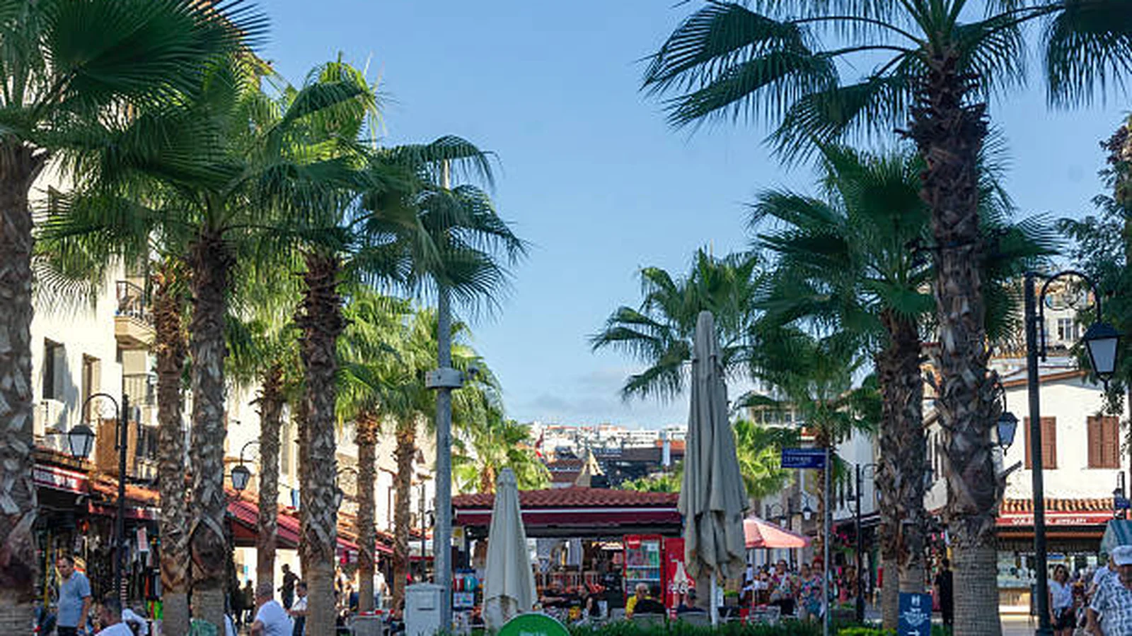 Kuşadası çarşı ve palmiyeli yürüyüş alanı